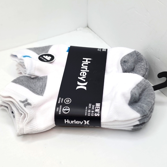 HURLEY LOW-CUT ATHLETIC SOCKS,  6 PAIRS WHITE WITH LOGO - Picture 6 of 9
